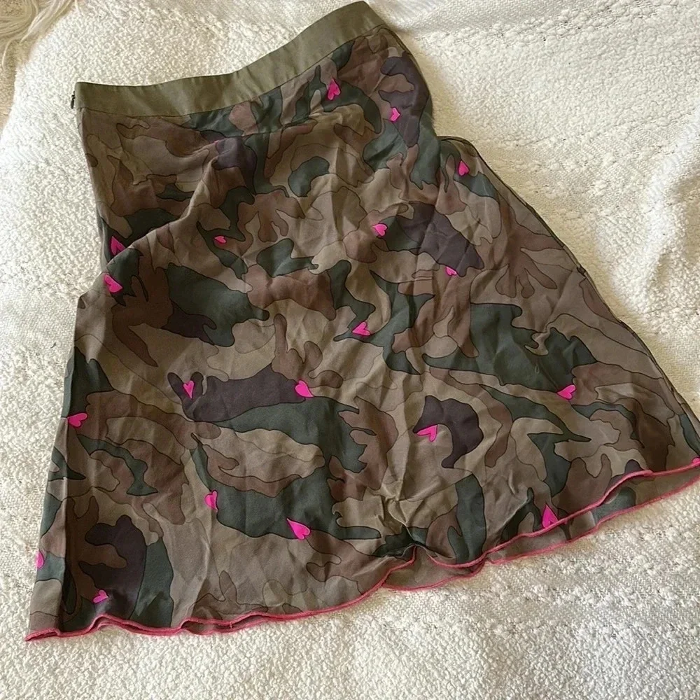 VINTAGE 100%‎ Silk camo midi skirt